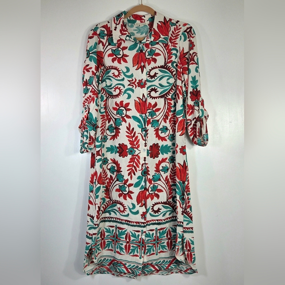 NEW FIG + FLOWER FLORAL BOHO SHIRT DRESS.
